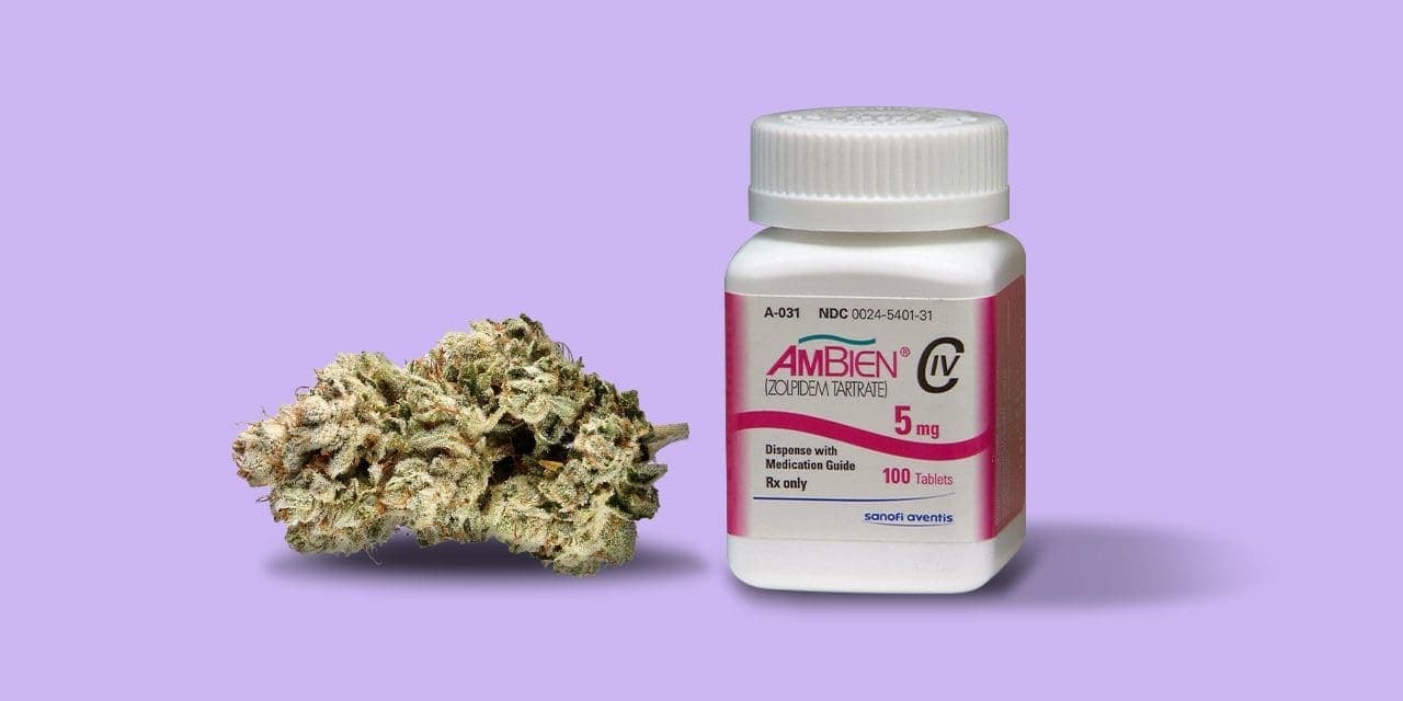 weed and a bottle of ambien tablets